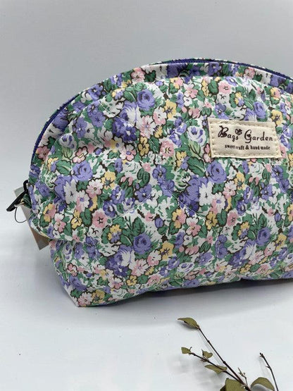 Trousse de toilette maquillage coton matelassé liberty violet parme et vert - Le Petit Placard