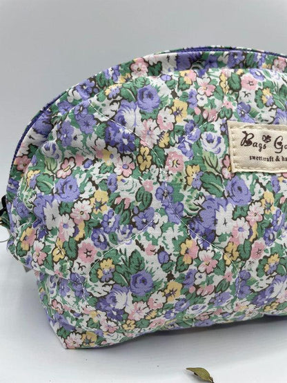 Trousse de toilette maquillage coton matelassé liberty violet parme et vert - Le Petit Placard