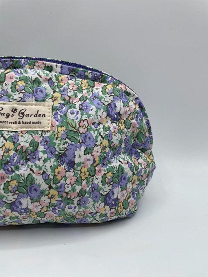 Trousse de toilette maquillage coton matelassé liberty violet parme et vert - Le Petit Placard