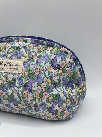 Trousse de toilette maquillage coton matelassé liberty violet parme et vert - Le Petit Placard