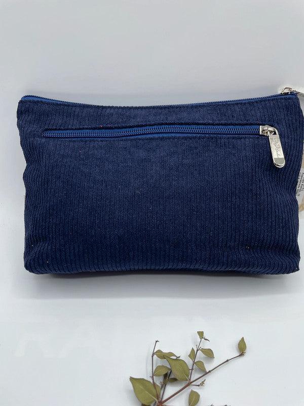 Trousse de toilette maquillage velours cotelé bleu marine intérieur imperméable - Le Petit Placard