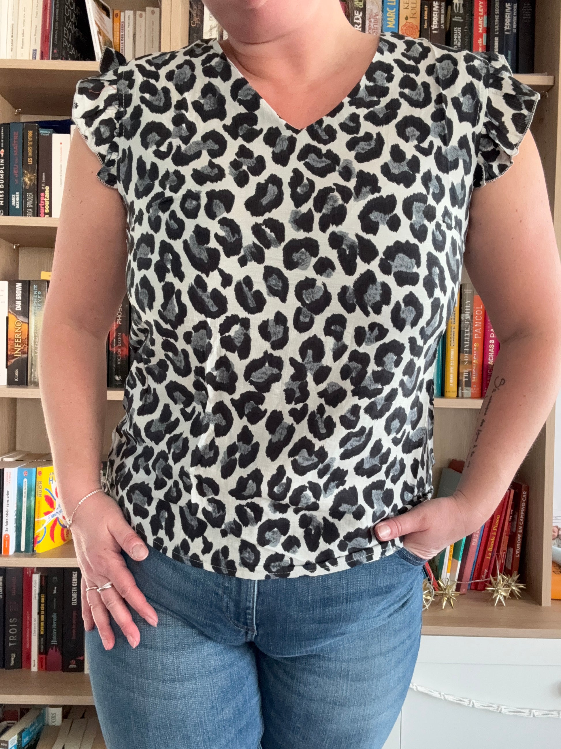 tee shirt leopard gris noir