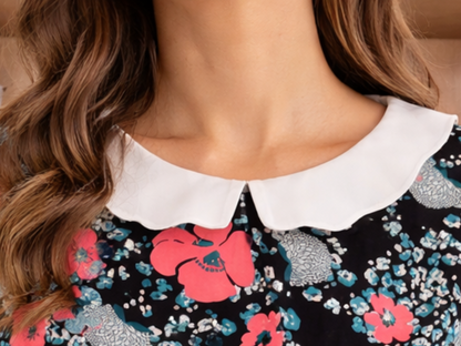 Blouse Florale Élégante à Manches Longues – Col Claudine Bohème Le Petit Placard